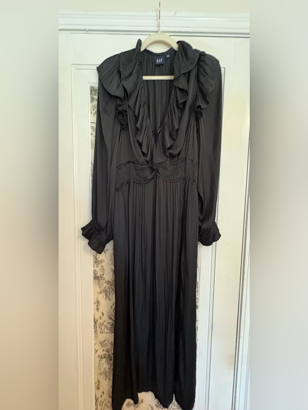GAP Black Satin Ruffle Midi Dress | size XXL - Picture 6 of 7